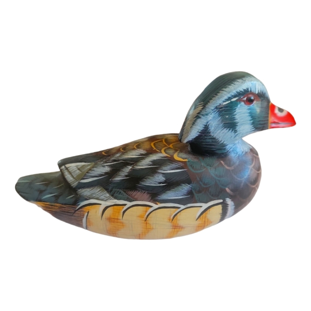 Vtg Carved Wooden Wood Duck Figurine